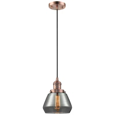 Innovations Lighting Fulton 7" Antique Copper Cord Hung Mini Pendant W/ Plated Smoke Shade