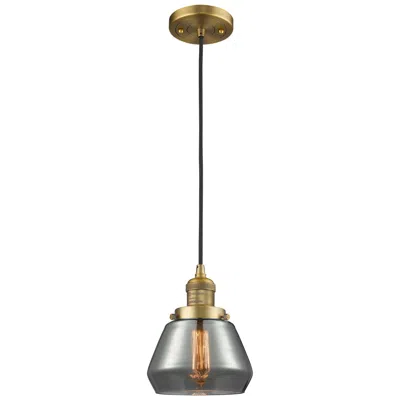 Innovations Lighting Fulton 7" Brushed Brass Cord Hung Mini Pendant W/ Plated Smoke Shade