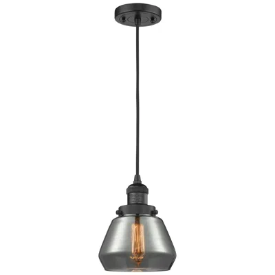 Innovations Lighting Fulton 7" Matte Black Cord Hung Mini Pendant W/ Plated Smoke Shade