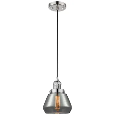 Innovations Lighting Fulton 7" Polished Nickel Cord Hung Mini Pendant W/ Plated Smoke Shade