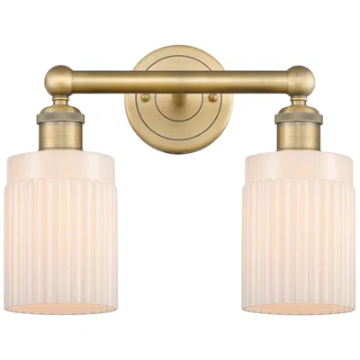 Innovations Lighting Hadley 13.5"w 2 Light Brushed Brass Bath Vanity Light With White Shade In Gold