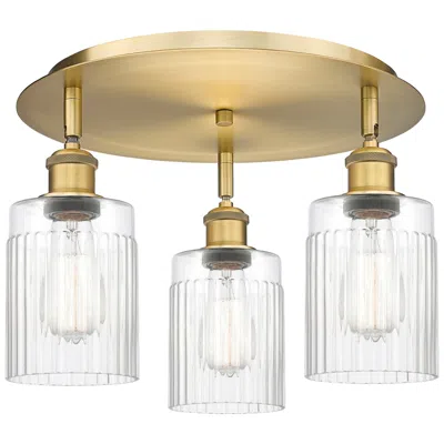 Innovations Lighting Hadley 16.25" Wide 3 Light Brushed Brass Flush Mount With Clear Glass