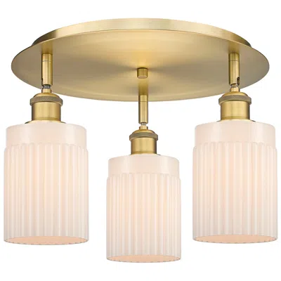Innovations Lighting Hadley 16.25"w 3 Light Brushed Brass Flush Mount W/ Matte White Glass