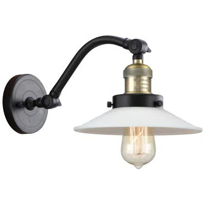 Innovations Lighting Halophane 11.5" High Black Brass Sconce W/ Matte White Halophane Shade