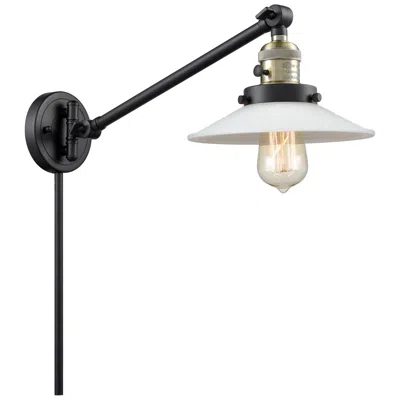 Innovations Lighting Halophane 25" High Black Brass Swing Arm W/ Matte White Halophane Shad