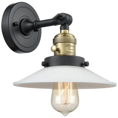 Innovations Lighting Halophane 8" High Black Brass Sconce W/ Matte White Halophane Shade