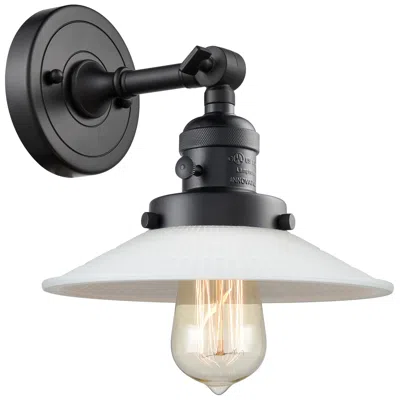 Innovations Lighting Halophane 8" High Matte Black Sconce W/ Matte White Halophane Shade