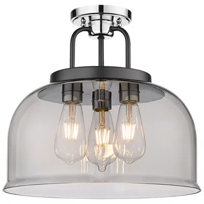 Innovations Lighting Kahana 15"w 3 Light Black Polished Chrome Semi-flush W/ Plated Smoke S