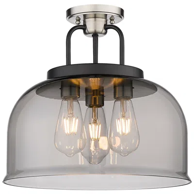 Innovations Lighting Kahana 15"w 3 Light Black Satin Nickel Semi-flush With Plated Smoke Sh