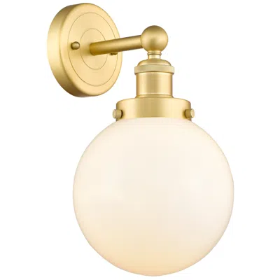 Innovations Lighting Large Beacon 10"high Satin Gold Sconce With Matte White Shade