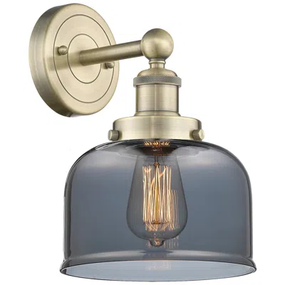 Innovations Lighting Large Bell 10"high Antique Brass Sconce With Plated Smoke Shade