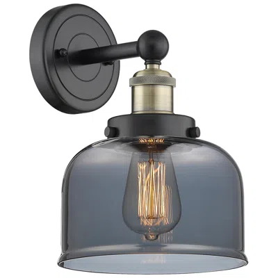 Innovations Lighting Large Bell 10"high Black Antique Brass Sconce With Plated Smoke Shade