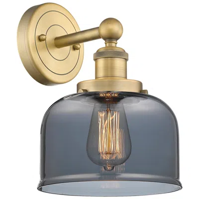 Innovations Lighting Large Bell 10"high Brushed Brass Sconce With Plated Smoke Shade