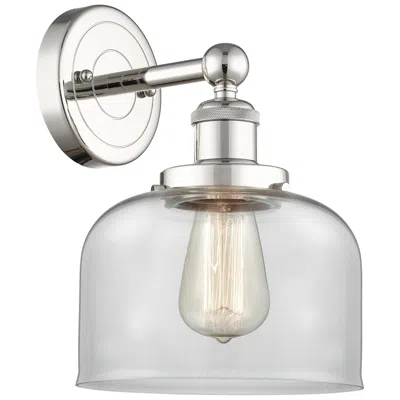 Innovations Lighting Large Bell 10"high Polished Nickel Sconce With Clear Shade In Gray