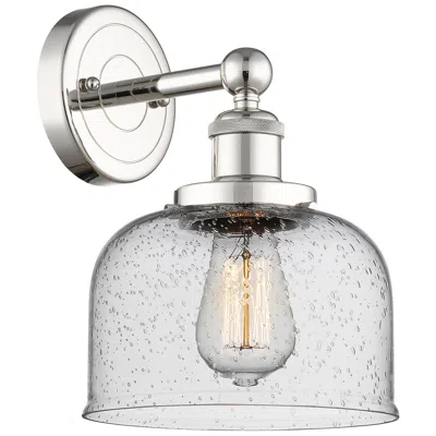 Innovations Lighting Large Bell 10"high Polished Nickel Sconce With Seedy Shade In Gray