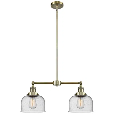 Innovations Lighting Large Bell 21" 2-light Antique Brass Island Light W/ Seedy Shade