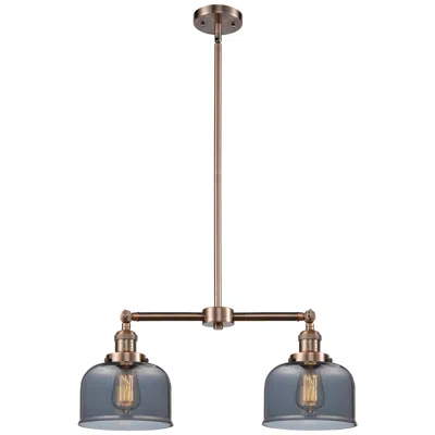 Innovations Lighting Large Bell 21" 2-light Antique Copper Island Light W/ Plated Smoke Sha