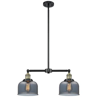 Innovations Lighting Large Bell 21" 2-light Black Antique Brass Island Light W/ Smoke Shade