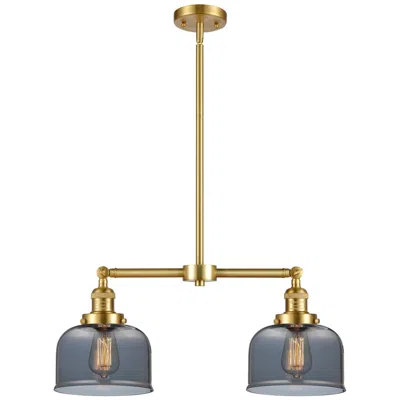 Innovations Lighting Large Bell 21" 2-light Satin Gold Island Light W/ Plated Smoke Shade