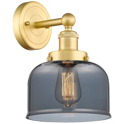 Innovations Lighting Large Bell 2.25" High Satin Gold Sconce With Plated Smoke Shade