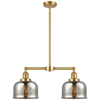 Innovations Lighting Large Bell 24" 2-light Gold Island Light W/ Silver Plated Mercury Shad