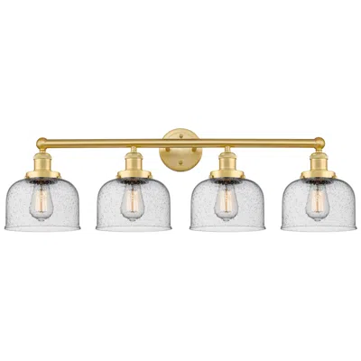 Innovations Lighting Large Bell 33.5" Wide 4 Light Satin Gold Bath Vanity Light With Seedy