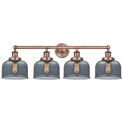 Innovations Lighting Large Bell 33.5"w 4 Light Antique Copper Bath Light With Plated Smoke