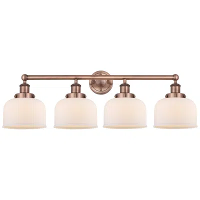 Innovations Lighting Large Bell 33.5"w 4 Light Antique Copper Bath Vanity Light With White