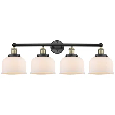 Innovations Lighting Large Bell 33.5"w 4 Light Black Brass Bath Light W/ Matte White Shade