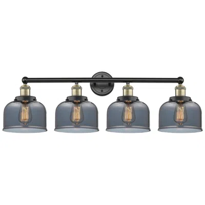 Innovations Lighting Large Bell 33.5"w 4 Light Black Brass Bath Light W/ Plated Smoke Shade