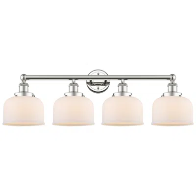 Innovations Lighting Large Bell 33.5"w 4 Light Polished Nickel Bath Light With White Shade In Pink