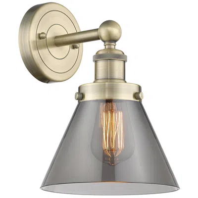 Innovations Lighting Large Cone 11.5"high Antique Brass Sconce With Plated Smoke Shade In Gray