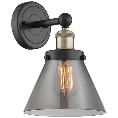 Innovations Lighting Large Cone 11.5"high Black Antique Brass Sconce With Plated Smoke Shad In Gray