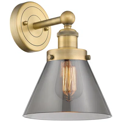 Innovations Lighting Large Cone 11.5"high Brushed Brass Sconce With Plated Smoke Shade