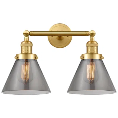 Innovations Lighting Large Cone 18" 2-light Satin Gold Tiltable Bath Light W/ Plated Smoke
