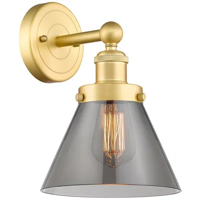 Innovations Lighting Large Cone 2.25" High Satin Gold Sconce With Plated Smoke Shade In Gray