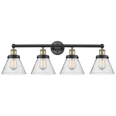 Innovations Lighting Large Cone 33.5"w 4 Light Black Antique Brass Bath Light With Seedy Sh