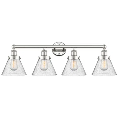 Innovations Lighting Large Cone 33.5"w 4 Light Polished Nickel Bath Light With Seedy Shade