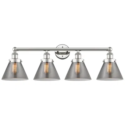 Innovations Lighting Large Cone 33.5"w 4 Light Polished Nickel Bath Light With Smoke Shade