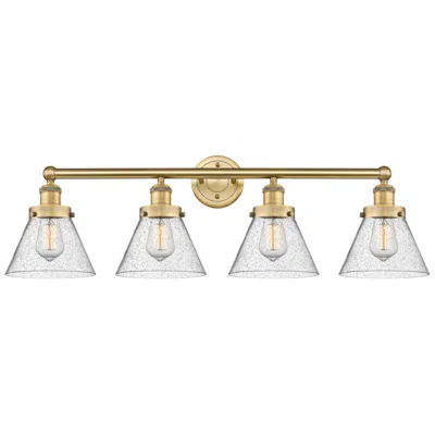 Innovations Lighting Large Cone 34.75"w 4 Light Brushed Brass Bath Vanity Light W/ Seedy Sh