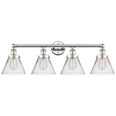 Innovations Lighting Large Cone 34.75"w 4 Light Polished Nickel Bath Light With Clear Shade