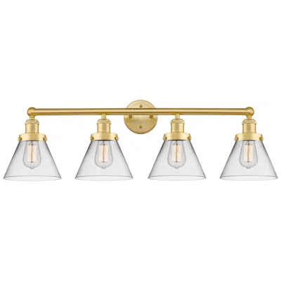 Innovations Lighting Large Cone 34.75"w 4 Light Satin Gold Bath Vanity Light With Clear Sha
