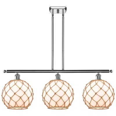 Innovations Lighting Large Farmhouse 36"w 3 Light Chrome Island Light W/ White And Brown Sh