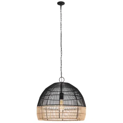 Innovations Lighting Latham 19" Wide Matte Black Chain Hung Pendant With Natural Shade