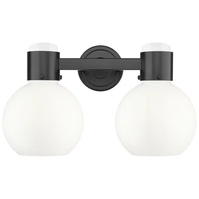 Innovations Lighting Lawton Sphere 16"w 2 Light Black Wall Bath Light W/ Gloss White Shade