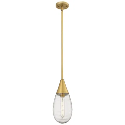 Innovations Lighting Malone 6" Wide Stem Hung Brushed Brass Pendant With Striped Clear Shad