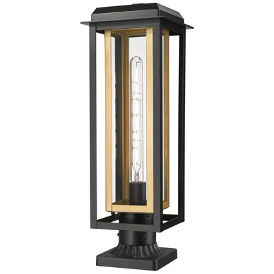 Innovations Lighting Mansfield 20" Matte Black & Brass Outdoor Post Light With Clear Glass