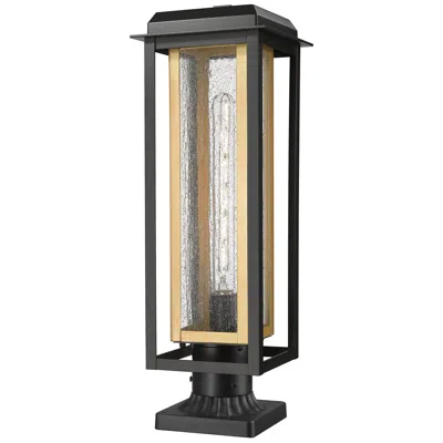 Innovations Lighting Mansfield 20" Matte Black & Brass Outdoor Post Light With Seeded Glass