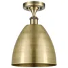Innovations Lighting Metal Bristol 9"w Antique Brass Semi.flush Mount With Antique Brass Sh In Brown