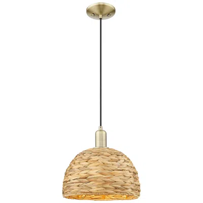 Innovations Lighting Natural Ballston Dome 12"w Antique Brass Cord Mini Pendant W/ Fiber Shade